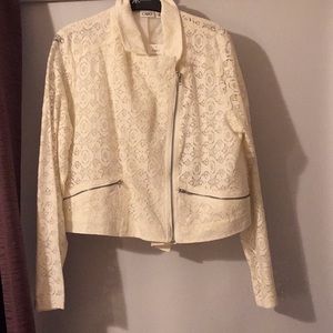 Lace motorcycle jacket cropped at waist